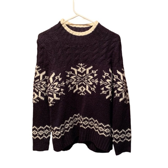 Talbots Snowflake Fair Isle Turtleneck Sweater Navy White Medium Petite NWT - Picture 1 of 5